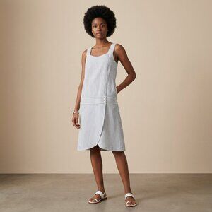 FLAX Womens Small Striped Square Neck Medium Cotton Wrap Dress
